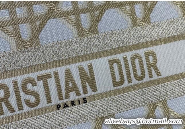 Discount Dior Medium Book Tote Bag in Macrocannage Embroidery CD2058 White and Gold 2024