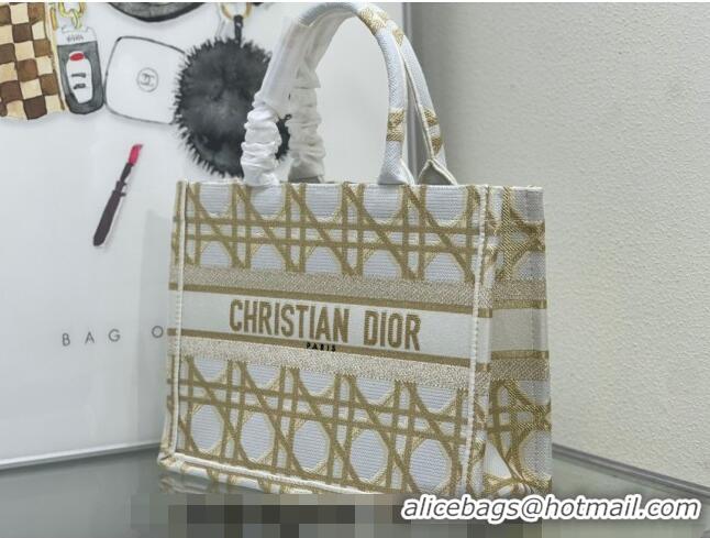 Discount Dior Medium Book Tote Bag in Macrocannage Embroidery CD2058 White and Gold 2024