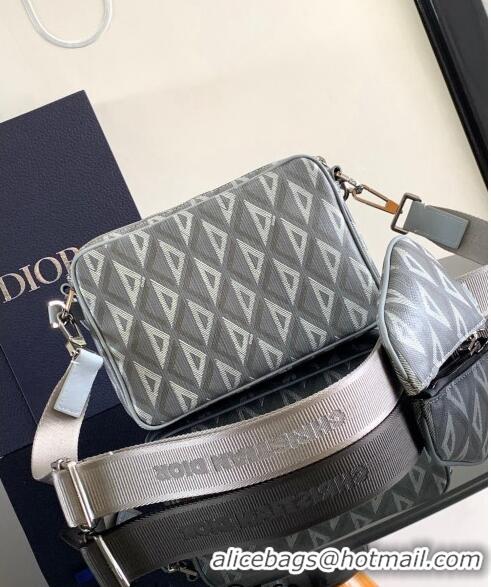 Buy Fashionable Dior Saddle Triple Pouch Bag in CD Diamond Canvas CD2061 Grey 2024