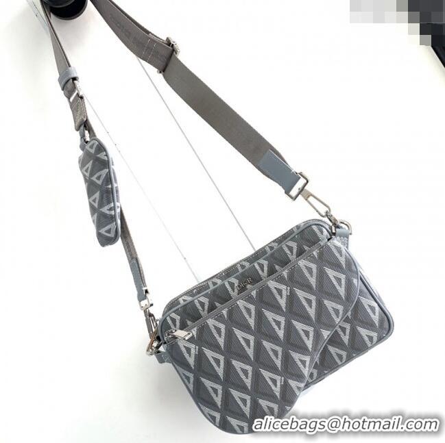 Buy Fashionable Dior Saddle Triple Pouch Bag in CD Diamond Canvas CD2061 Grey 2024