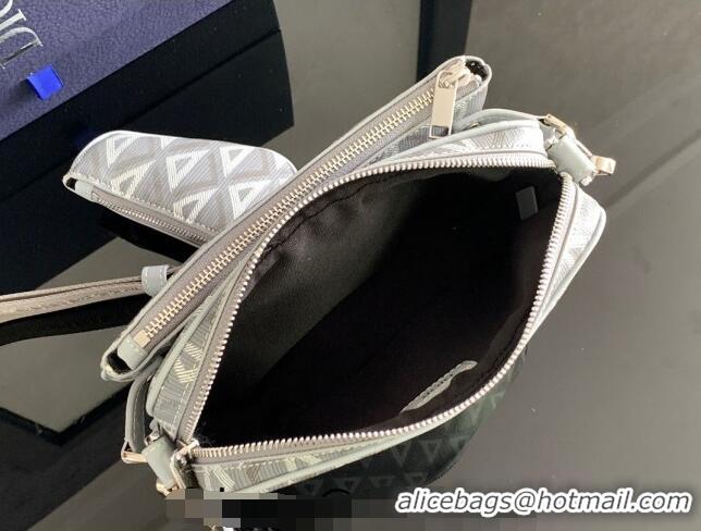 Buy Fashionable Dior Saddle Triple Pouch Bag in CD Diamond Canvas CD2061 Grey 2024