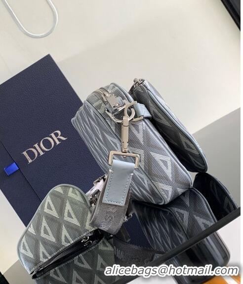 Buy Fashionable Dior Saddle Triple Pouch Bag in CD Diamond Canvas CD2061 Grey 2024