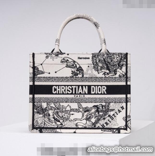 Top Grade Dior Large Book Tote Bag in Toile de Jouy Zodiac Embroidery CD2063 White and Black 2024