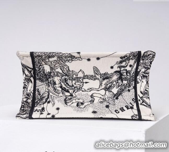 Top Grade Dior Large Book Tote Bag in Toile de Jouy Zodiac Embroidery CD2063 White and Black 2024