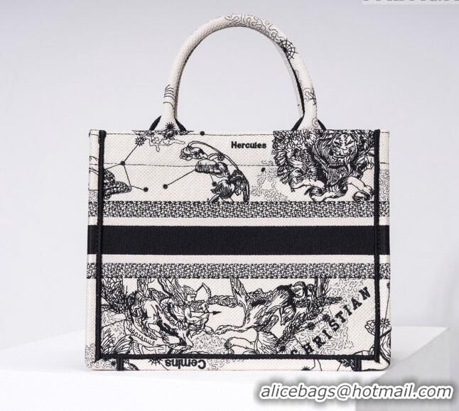 Top Grade Dior Large Book Tote Bag in Toile de Jouy Zodiac Embroidery CD2063 White and Black 2024