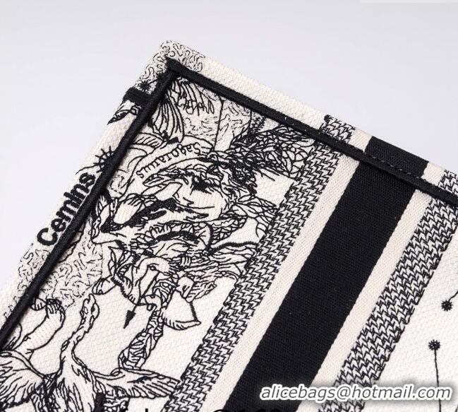 Top Grade Dior Large Book Tote Bag in Toile de Jouy Zodiac Embroidery CD2063 White and Black 2024