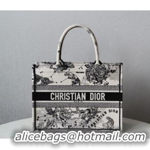 Top Quality Dior Small Book Tote Bag in Toile de Jouy Zodiac Embroidery CD2063 White and Black 2024