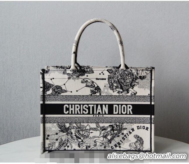 Top Quality Dior Small Book Tote Bag in Toile de Jouy Zodiac Embroidery CD2063 White and Black 2024