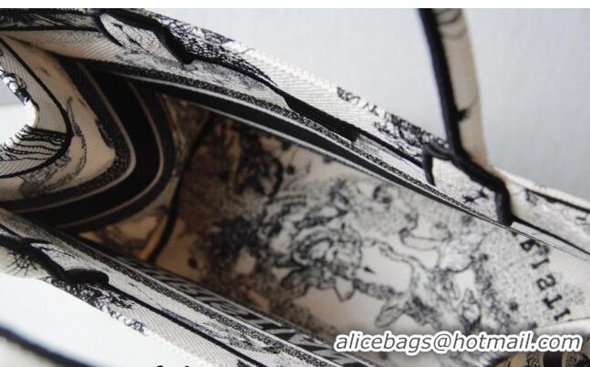 Top Quality Dior Small Book Tote Bag in Toile de Jouy Zodiac Embroidery CD2063 White and Black 2024