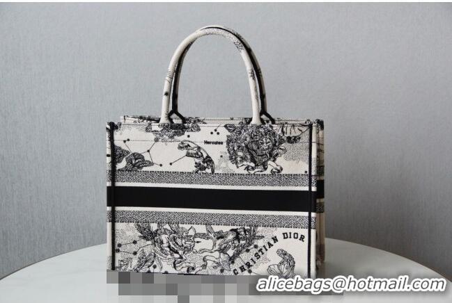 Top Quality Dior Small Book Tote Bag in Toile de Jouy Zodiac Embroidery CD2063 White and Black 2024