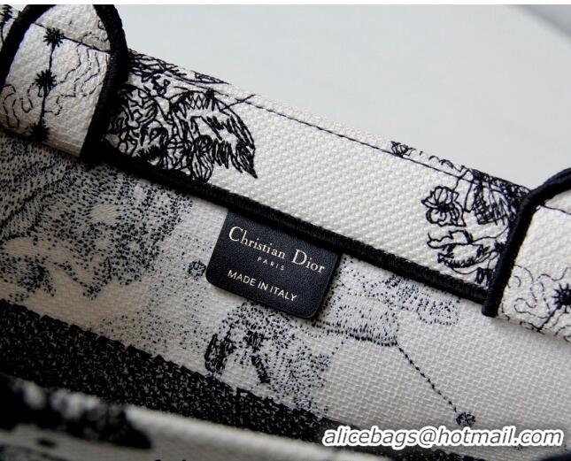 Top Quality Dior Small Book Tote Bag in Toile de Jouy Zodiac Embroidery CD2063 White and Black 2024