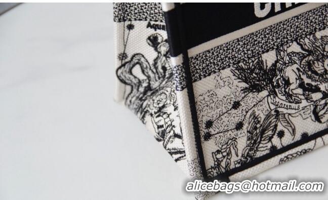 Top Quality Dior Small Book Tote Bag in Toile de Jouy Zodiac Embroidery CD2063 White and Black 2024