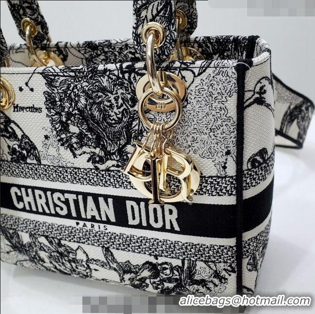 Stylish Dior Medium Lady D-Lite Bag in Toile de Jouy Zodiac Embroidery CD2801 White and Black 2024