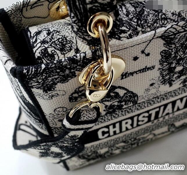 Stylish Dior Medium Lady D-Lite Bag in Toile de Jouy Zodiac Embroidery CD2801 White and Black 2024