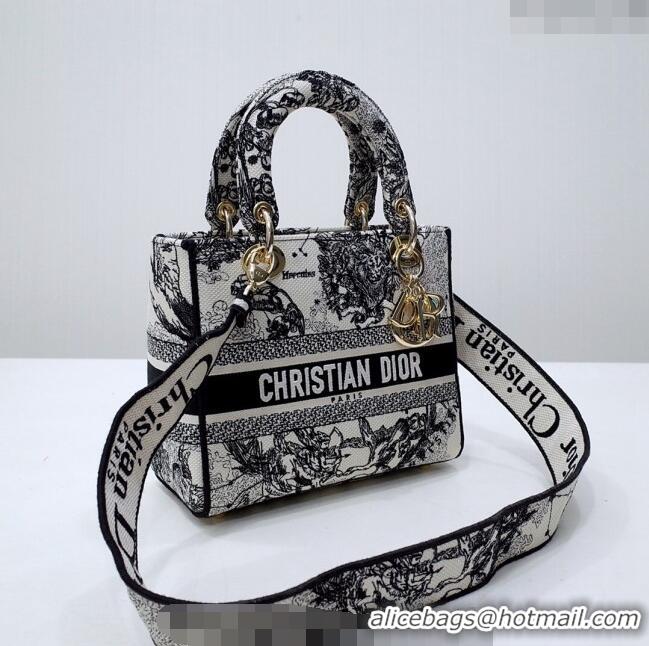 Stylish Dior Medium Lady D-Lite Bag in Toile de Jouy Zodiac Embroidery CD2801 White and Black 2024