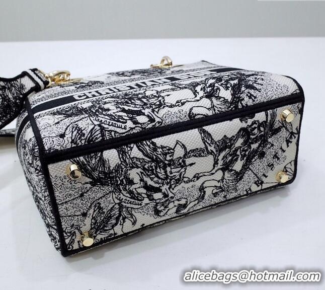 Stylish Dior Medium Lady D-Lite Bag in Toile de Jouy Zodiac Embroidery CD2801 White and Black 2024