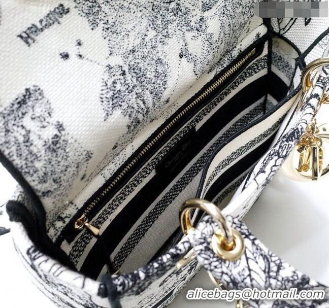 Stylish Dior Medium Lady D-Lite Bag in Toile de Jouy Zodiac Embroidery CD2801 White and Black 2024