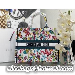 Grade Design Dior Large Book Tote Bag in Multicolor Toile de Jouy Fantastica Embroidery CD2067 White 2024