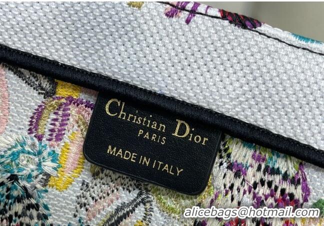 Grade Design Dior Large Book Tote Bag in Multicolor Toile de Jouy Fantastica Embroidery CD2067 White 2024