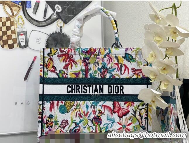 Grade Design Dior Large Book Tote Bag in Multicolor Toile de Jouy Fantastica Embroidery CD2067 White 2024