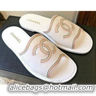 ​Top Quality Chanel  Leather CC Logo Slides/Mules CH8741 White