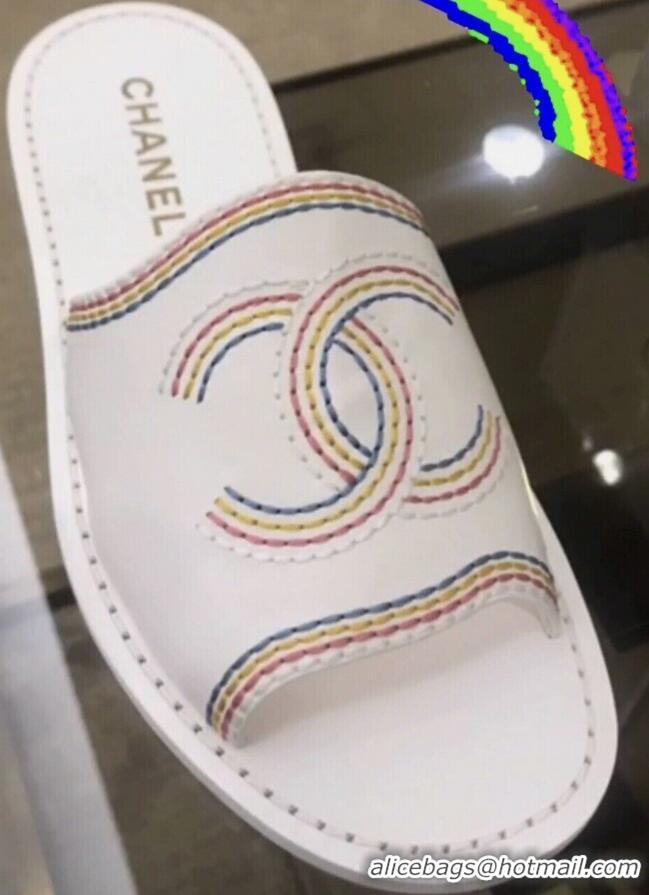 ​Top Quality Chanel  Leather CC Logo Slides/Mules CH8741 White