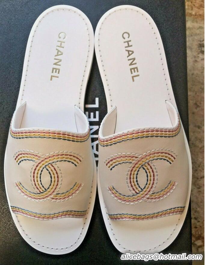 ​Top Quality Chanel  Leather CC Logo Slides/Mules CH8741 White