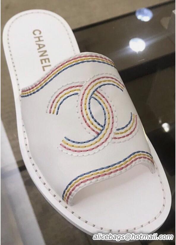 ​Top Quality Chanel  Leather CC Logo Slides/Mules CH8741 White