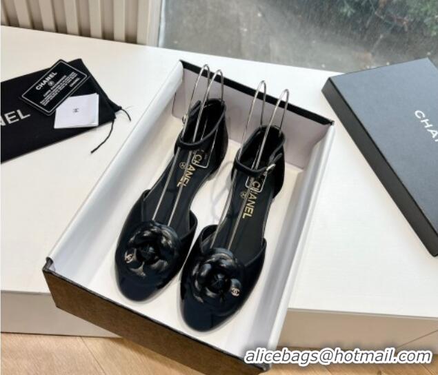 Buy Discount Chanel Lambskin Mary Janes with Camellia Black 041713