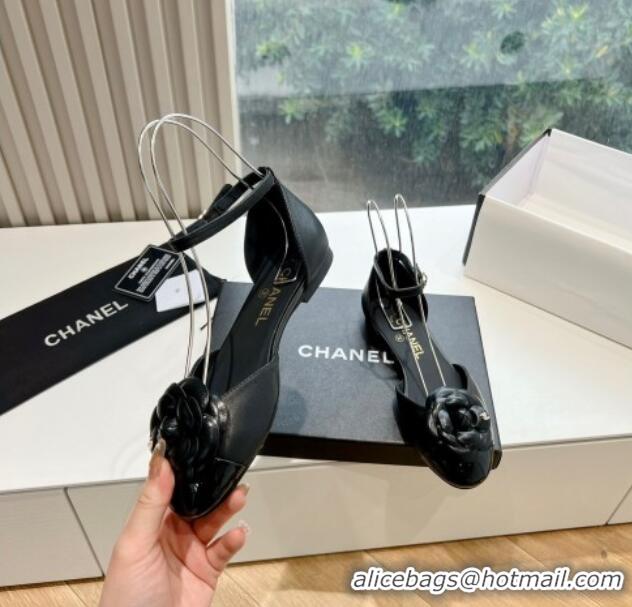 Buy Discount Chanel Lambskin Mary Janes with Camellia Black 041713