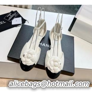 Sophisticated Chanel Lambskin Mary Janes with Camellia White 041715