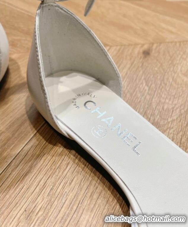 Sophisticated Chanel Lambskin Mary Janes with Camellia White 041715