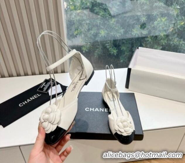 Sophisticated Chanel Lambskin Mary Janes with Camellia White 041715