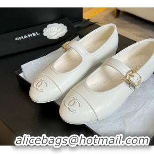 Good Quality Chanel Lambskin Mary Janes G45503 White 041717