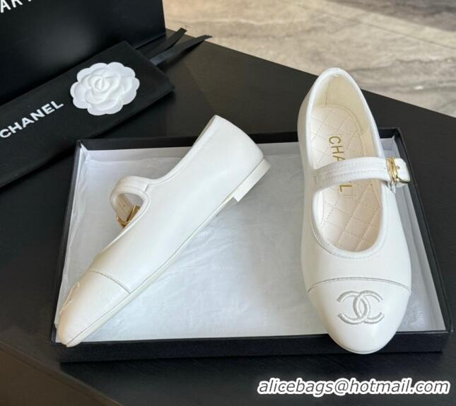 Good Quality Chanel Lambskin Mary Janes G45503 White 041717