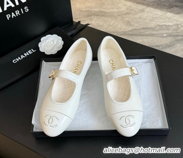 Good Quality Chanel Lambskin Mary Janes G45503 White 041717