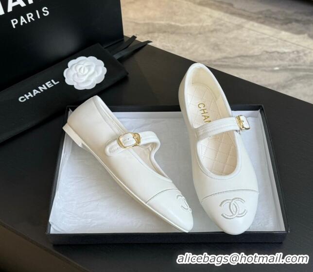 Good Quality Chanel Lambskin Mary Janes G45503 White 041717