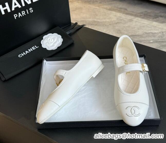 Good Quality Chanel Lambskin Mary Janes G45503 White 041717