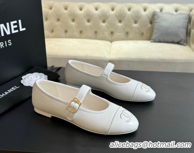 Good Quality Chanel Lambskin Mary Janes G45503 White 041717