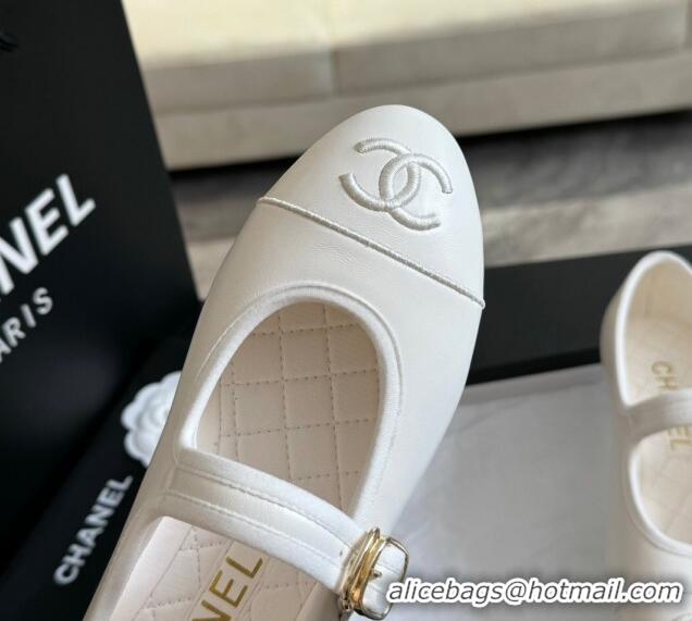 Good Quality Chanel Lambskin Mary Janes G45503 White 041717