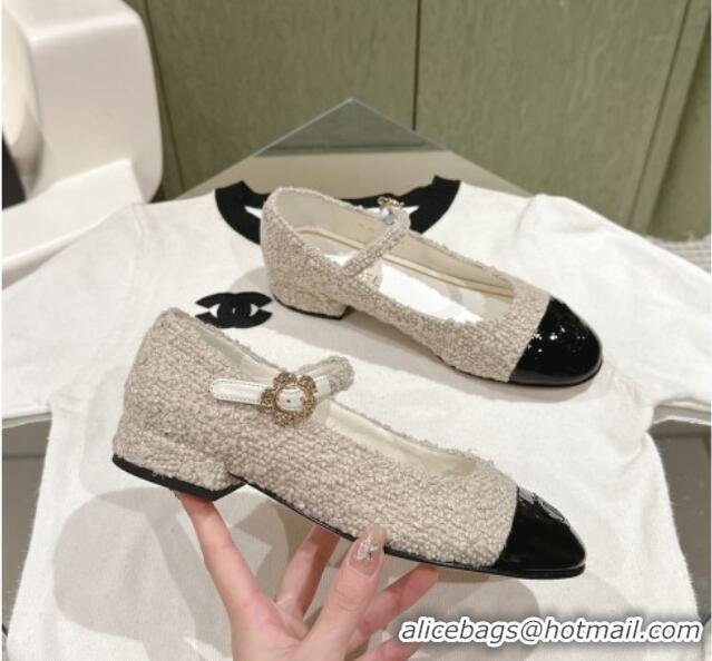 Low Price Chanel Tweed & Leather Mary Janes Beige 041810