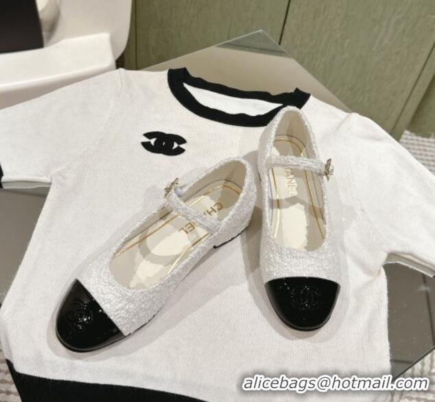 Grade Quality Chanel Tweed & Leather Mary Janes White 041811