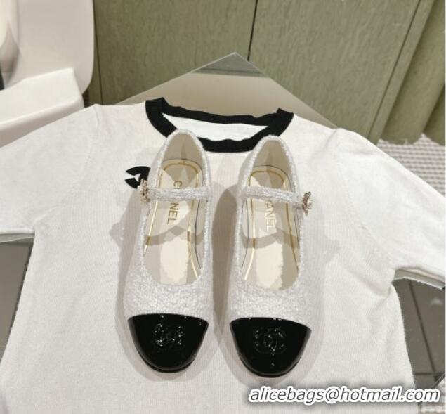 Grade Quality Chanel Tweed & Leather Mary Janes White 041811