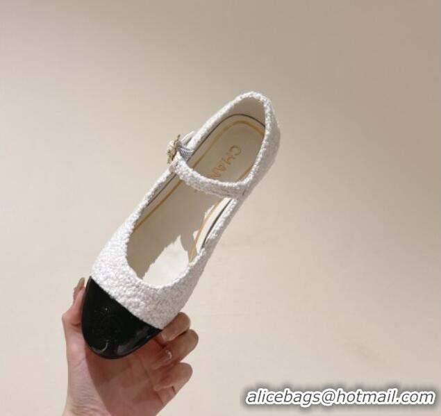 Grade Quality Chanel Tweed & Leather Mary Janes White 041811