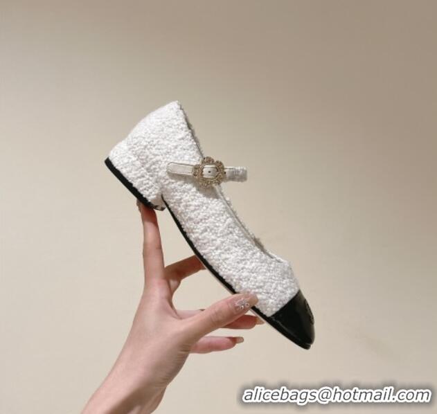 Grade Quality Chanel Tweed & Leather Mary Janes White 041811