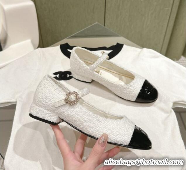 Grade Quality Chanel Tweed & Leather Mary Janes White 041811