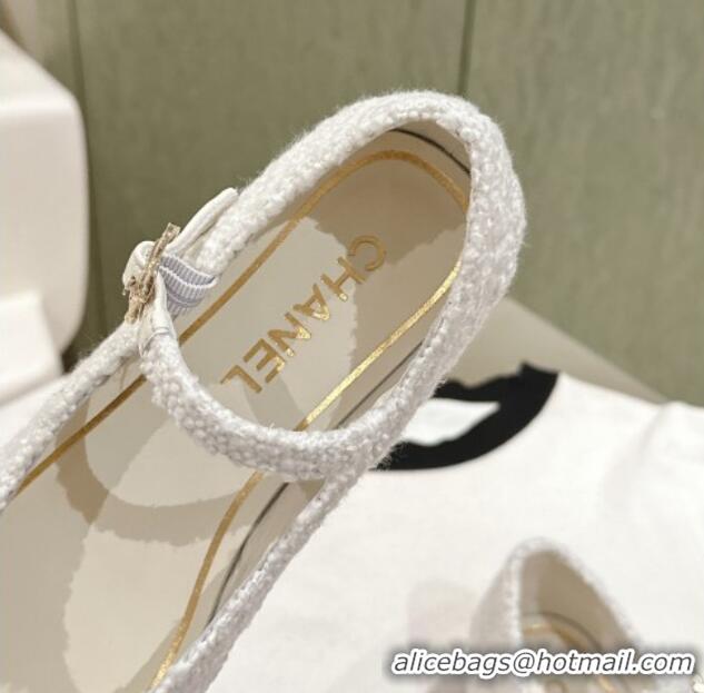 Grade Quality Chanel Tweed & Leather Mary Janes White 041811