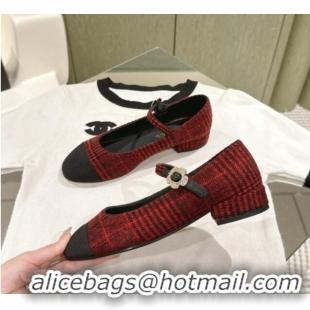 Good Looking Chanel Fabric Mary Janes Red/Black 041812