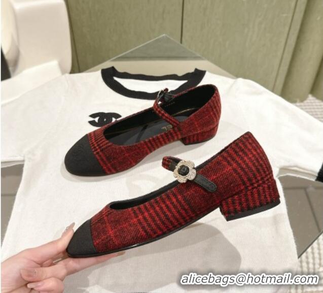 Good Looking Chanel Fabric Mary Janes Red/Black 041812