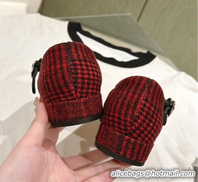 Good Looking Chanel Fabric Mary Janes Red/Black 041812